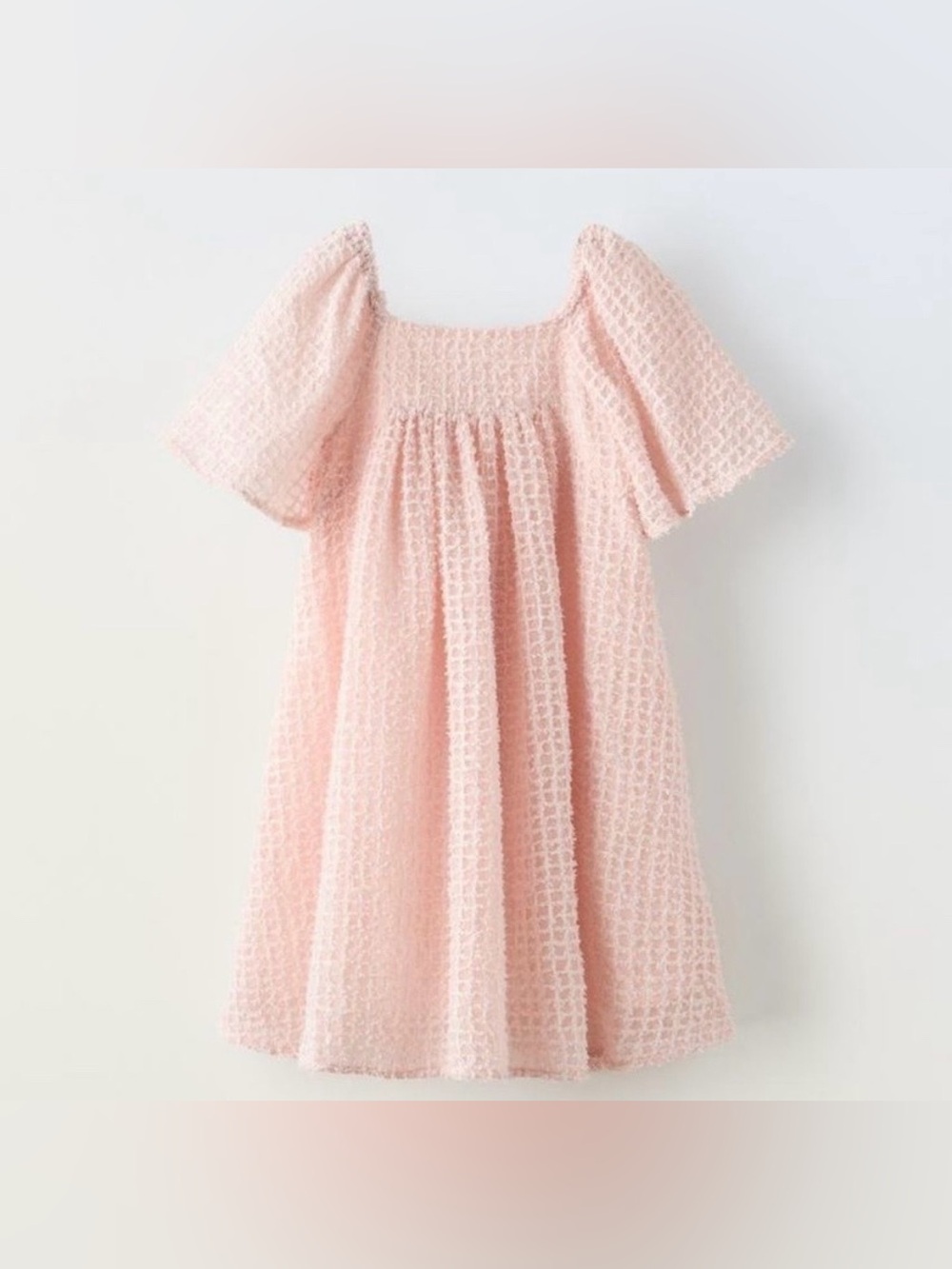 Zara Light Pink Textured Flutter Sleeve Dress